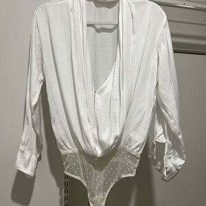 Free People White Drape Bodysuit